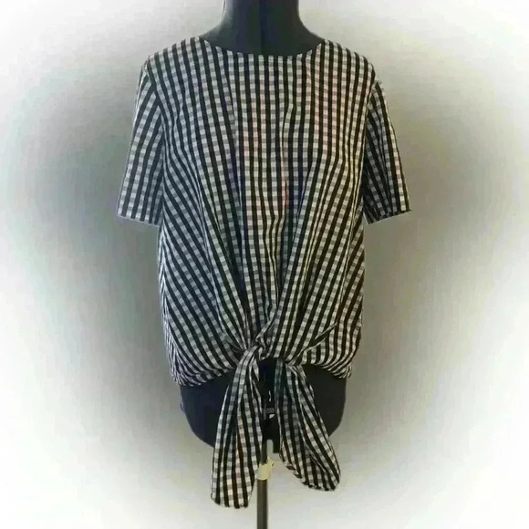 GIBSON black white checkered plaid top Women Large - Picture 1 of 8